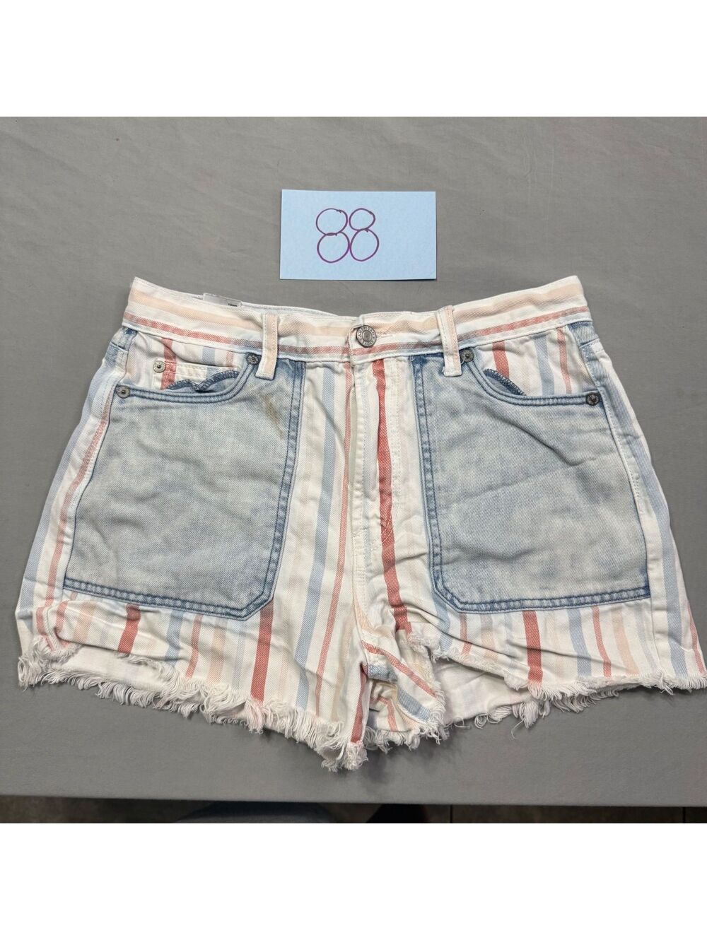 American Eagle Striped Denim Shorts with Frayed Hem Size 4